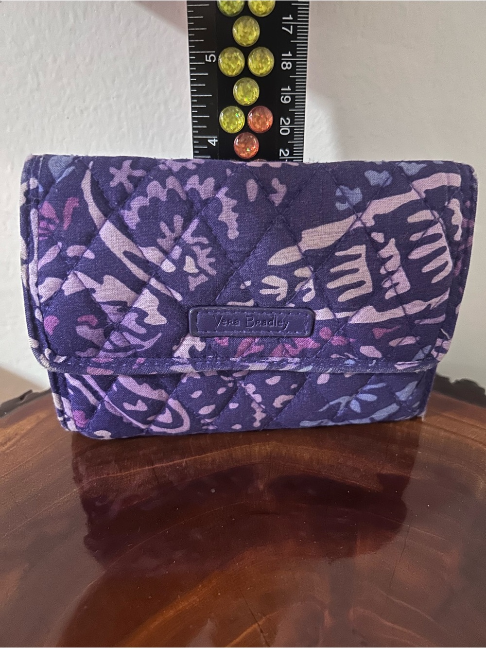 Vera Bradley Purple Quilted Floral Fold-Over Wallet - Picture 8 of 8